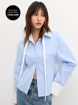 Pomelo - Front Tie Shirt - Baby Blue