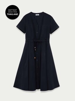 Pomelo - Waist Tie Dress - Navy