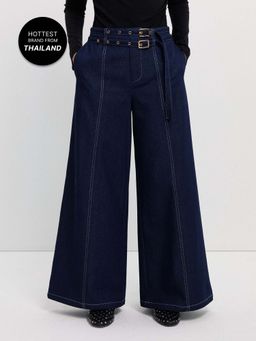Pomelo - Double Belted Jeans - Dark Blue