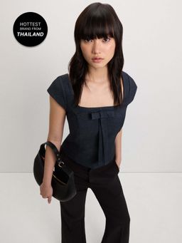 Pomelo - Square Neck Bow Top - Indigo