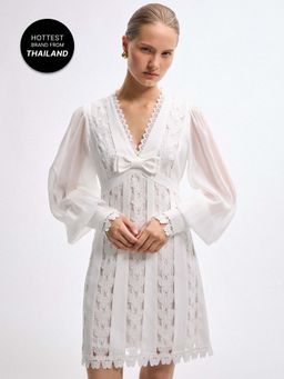 Pomelo - Butterfly Lace Dress - Off-White
