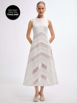 Pomelo - Lace Panel Dress - White