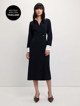 Pomelo - Bow Tie Sleeves Dress - Navy