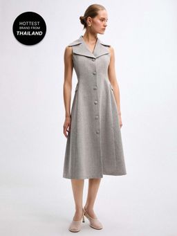 Pomelo - Collared Dress - Light Grey