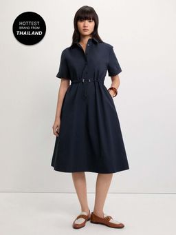 Pomelo - Drawstring Shirt Dress - Navy