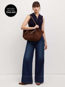 Pomelo - Vegan Suede Leather Bag - Dark Brown