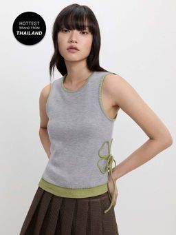 Pomelo - Floral Motif Layered Top - Mid Grey