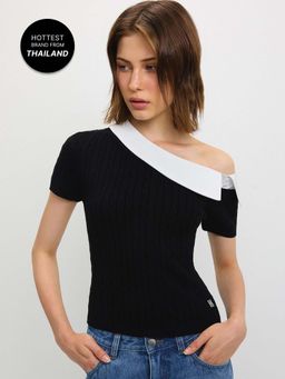 Pomelo - Asymmetric Knit Top - Black