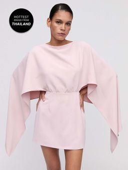 Pomelo - Cape-Effect Open-Back Dress - Light Pink