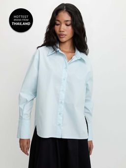 Pomelo - Side Cut Out Button-Up Shirt - Light Blue