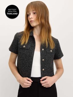 Pomelo - Button-Up Crop Shirt - Black