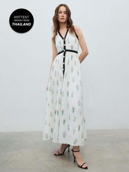 Pomelo - Floral Pleated Maxi Dress - White