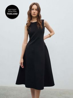 Pomelo - Floral Waist Embellished Dress - Black