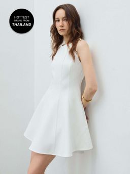 Pomelo - Floral Shoulder Embellished Dress - White