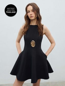 Pomelo - Floral Shoulder Embellished Dress - Black