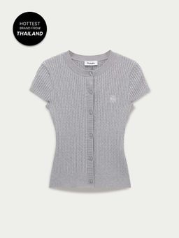 Pomelo - Button-Up Knit Cardigan - Light Grey