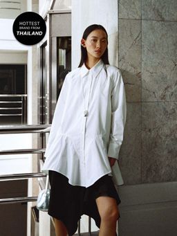 Pomelo - Asymmetric-Hem Button-Up Dress- White