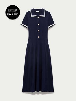 Pomelo - Pleated Polo Dress - Dark Navy