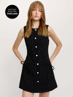Pomelo - Tweed Pearl Button Dress - Black