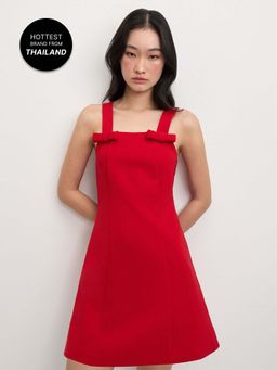 Pomelo - Bow Square Neck Dress - Red