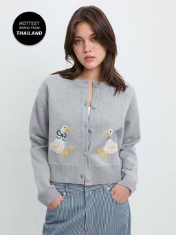 Pomelo - Signature Duck Intarsia Knit Cropped Cardigan