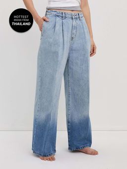 Pomelo - High Waisted Wide Leg Jeans with Gradient Hem - Blue