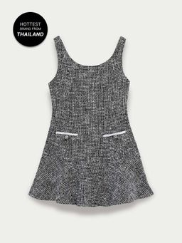 Pomelo - Sleeveless Scoop Neck Tweed Mini Dress - Black