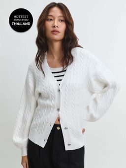 Pomelo - Knit Balloon Sleeve Cardigan - Nude