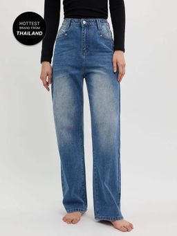 Pomelo - High Rise Straight Leg Jeans - Blue