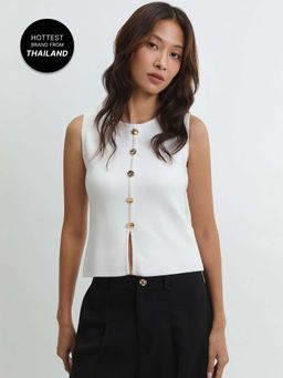 Pomelo - Button Front Knit Tank Top - White