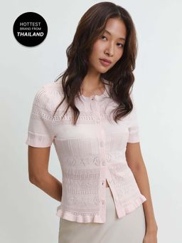 Pomelo - Ruffle Hem Cardigan Top - Pink