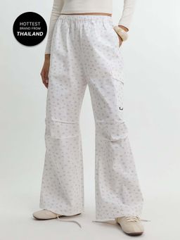 Pomelo - Floral Wide Leg Cargo Pants - White