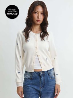 Pomelo - Embroidered Cardigan - Nude