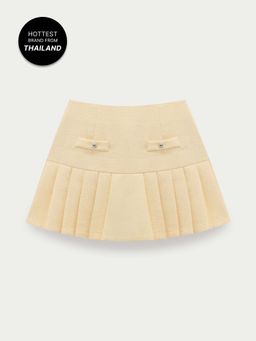 Pomelo - Tweed Pleated Mini Skirt - Yellow