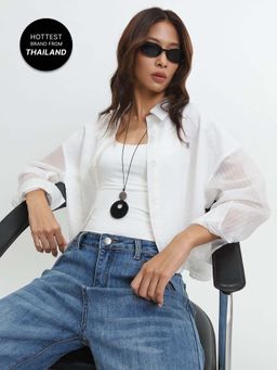 Pomelo - Sheer Sleeve Shirt - White