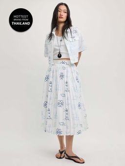 Pomelo - Nautical Sketch Cropped Shirt - White