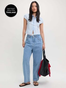 Pomelo - Sleeve Collared Blouse - Blue