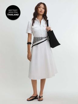 Pomelo - Belted Midi Dress - White