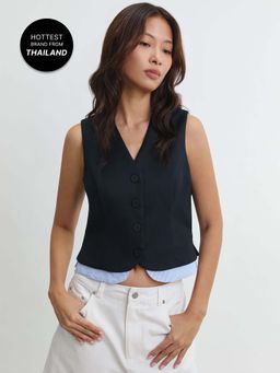 Pomelo - Tailored Button Front Vest - Blue