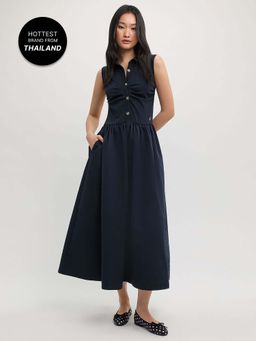 Pomelo - Collared Sleeveless Dress - Blue