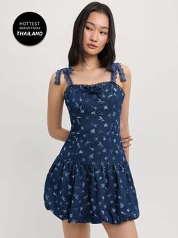 Pomelo - Gingham Bubble Hem Mini Dress - Blue