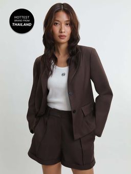 Pomelo - Tailored Single-Breasted Workwear Blazer - Brown (XS)