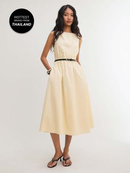Pomelo - Cinched Waist Sleeveless Maxi Dress - Ivory (L)