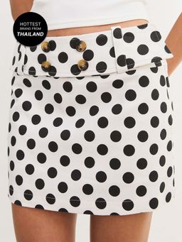 Pomelo - Button Detail Foldover Waist Mini Skirt - White (XL)