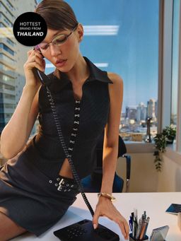 Pomelo - Pinstripe Tie Back Halter Blouse - Black (S)