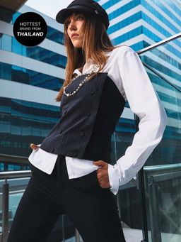 Pomelo - Double Breasted Tailored Bustier Top - Grey (S)
