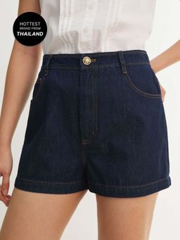 Pomelo - High Waist Tailored Mini Shorts - Indigo