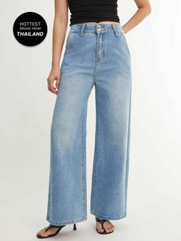Pomelo - High Waist Straight Leg Jeans - Blue