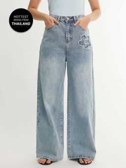 Pomelo - High Waist Straight Leg Jeans - Light Blue