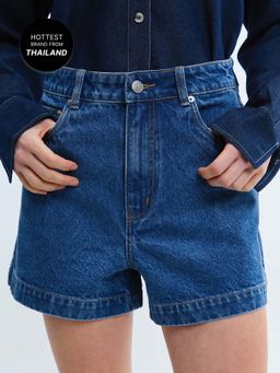 Pomelo - High Waist Tailored Mini Shorts - Blue